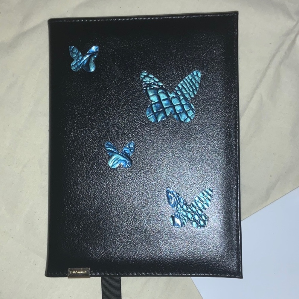 Brahmin Journal, 5yr Planner, Pen, Black Tuscan with Verdigris Butterflies